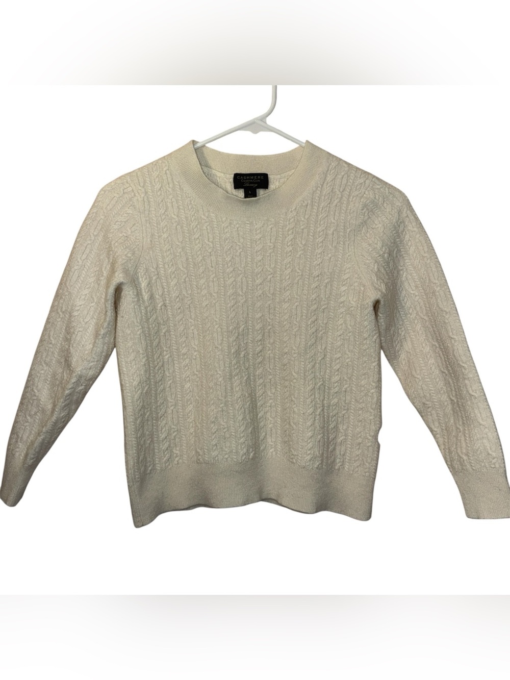 Charter Club Luxury 100% Cashmere Cream Cable-Knit Crewneck Sweater Sz S